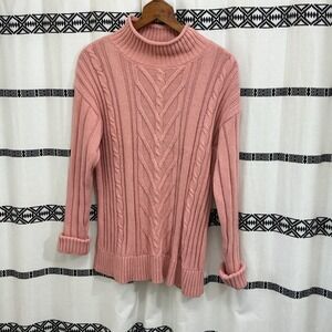 J.Crew‎ Women's Pink Cable Knit Mock Neck Pullover Sweater Cotton Medium M